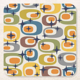 Mid Century Modern Atomic Pattern Square Paper Coaster