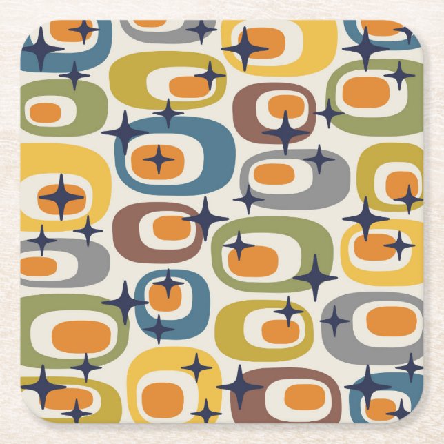 Mid Century Modern Atomic Pattern Square Paper Coaster (Front)
