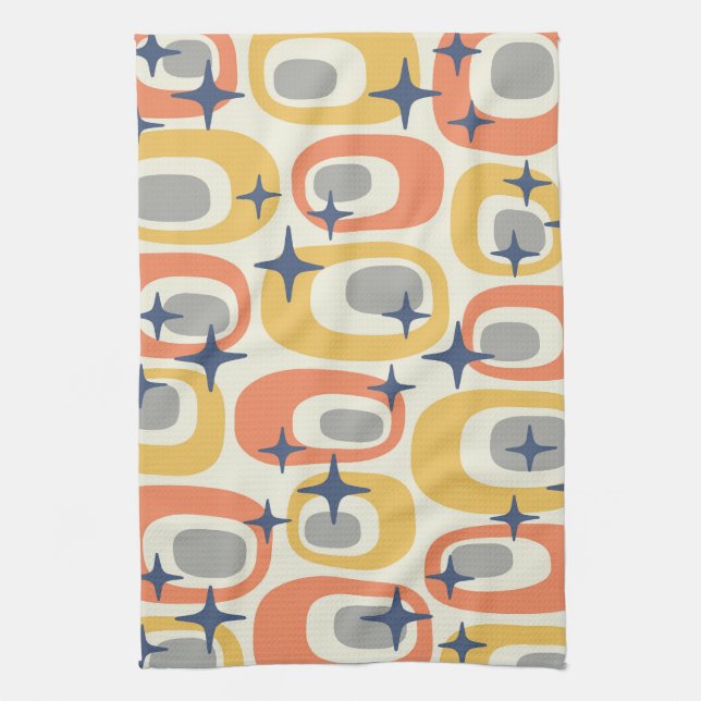 Mid Century Modern Atomic Pattern Tea Towel (Vertical)