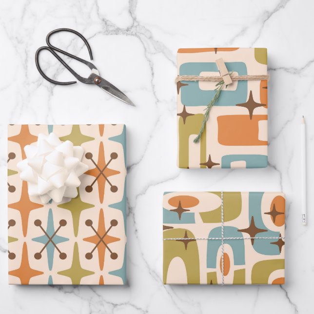 Mid Century Modern Atomic Patterns Wrapping Paper Sheet (Front)