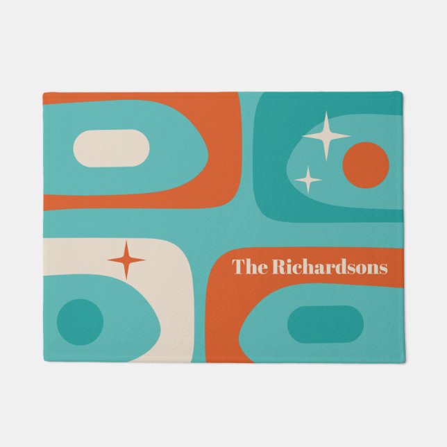 Mid-Century Modern Atomic Piquet Personalised Doormat (Front)