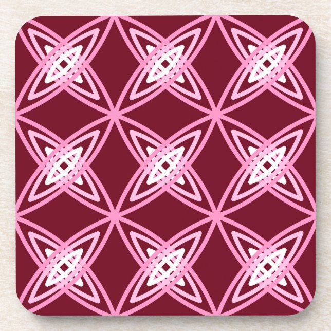 Mid Century Modern Atomic Print - Burgundy Wine Coaster (Front)