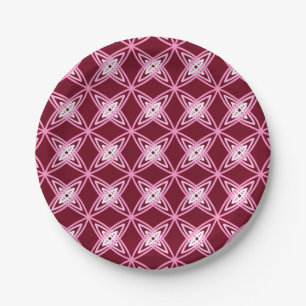 Mid Century Modern Atomic Print - Burgundy Wine Paper Plate