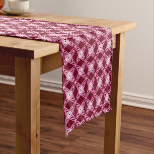 Mid Century Modern Atomic Print - Burgundy Wine Short Table Runner
