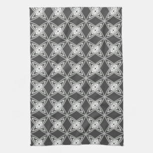 Mid Century Modern Atomic Print - Charcoal Grey Tea Towel