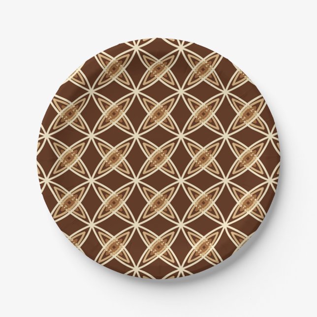 Mid Century Modern Atomic Print - Chocolate Brown Paper Plate (Front)