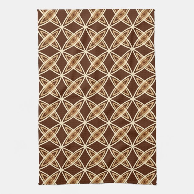 Mid Century Modern Atomic Print - Chocolate Brown Tea Towel (Vertical)