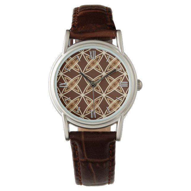 Mid Century Modern Atomic Print - Chocolate Brown Watch (Front)