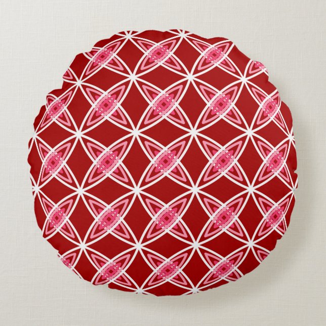 Mid Century Modern Atomic Print - Dark Red Round Cushion (Front)