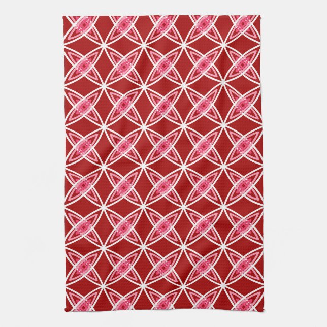Mid Century Modern Atomic Print - Dark Red Tea Towel (Vertical)