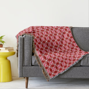 Mid Century Modern Atomic Print - Dark Red Throw Blanket
