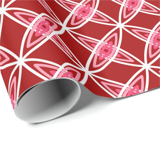 Mid Century Modern Atomic Print - Dark Red Wrapping Paper (Roll Corner)