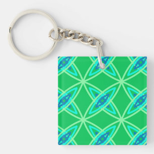 Mid Century Modern Atomic Print - Jade Green Key Ring