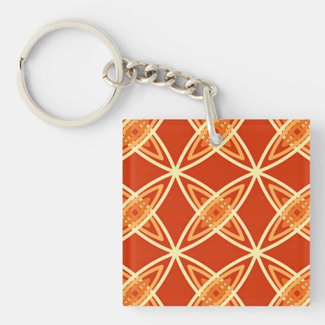 Mid Century Modern Atomic Print - Mandarin Orange Key Ring (Front)