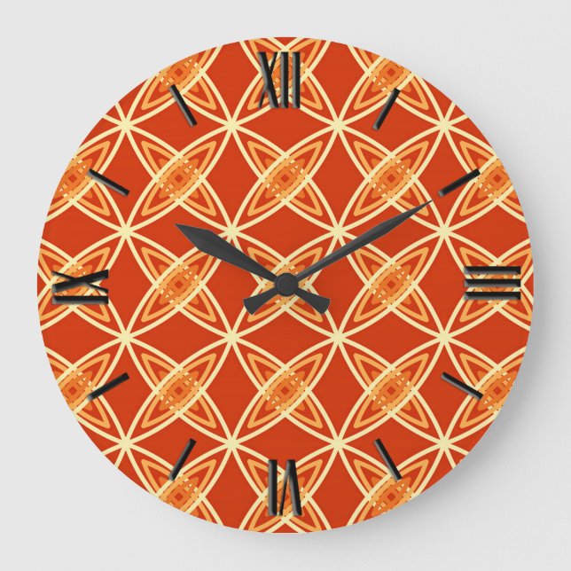 Mid Century Modern Atomic Print - Mandarin Orange Large Clock (Front)