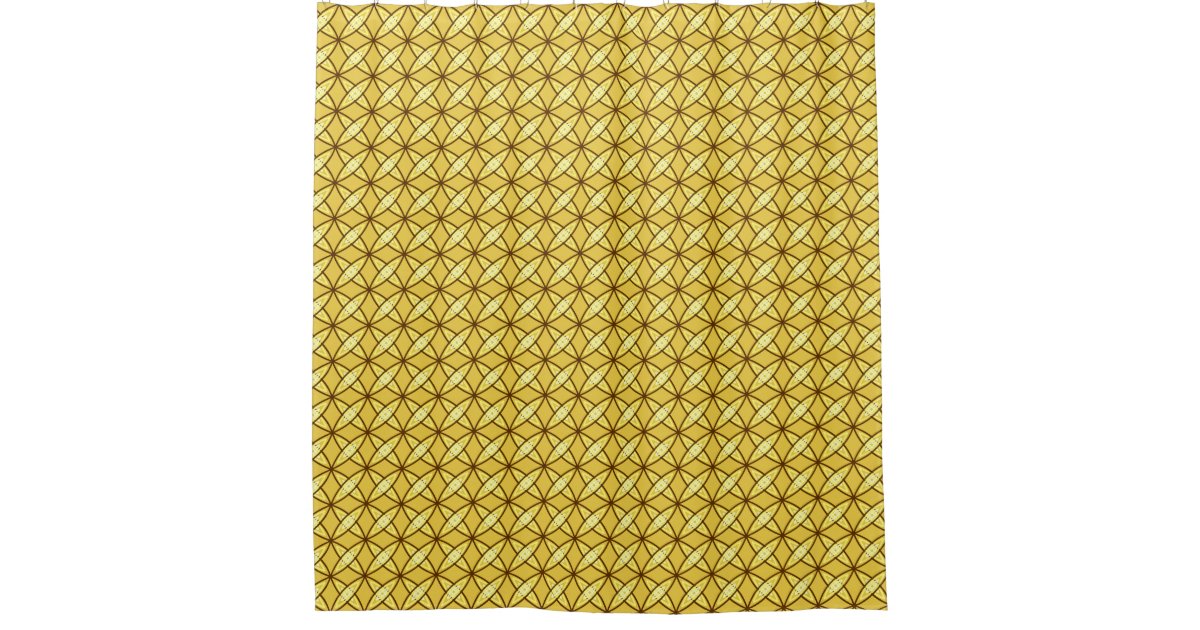 Mid Century Modern Atomic Print Mustard Gold Shower Curtain