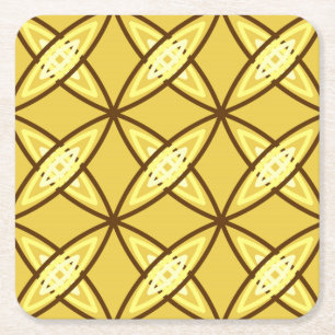 Mid Century Modern Atomic Print - Mustard Gold Square Paper Coaster