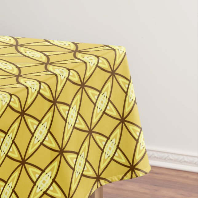 Mid Century Modern Atomic Print - Mustard Gold Tablecloth (In Situ)