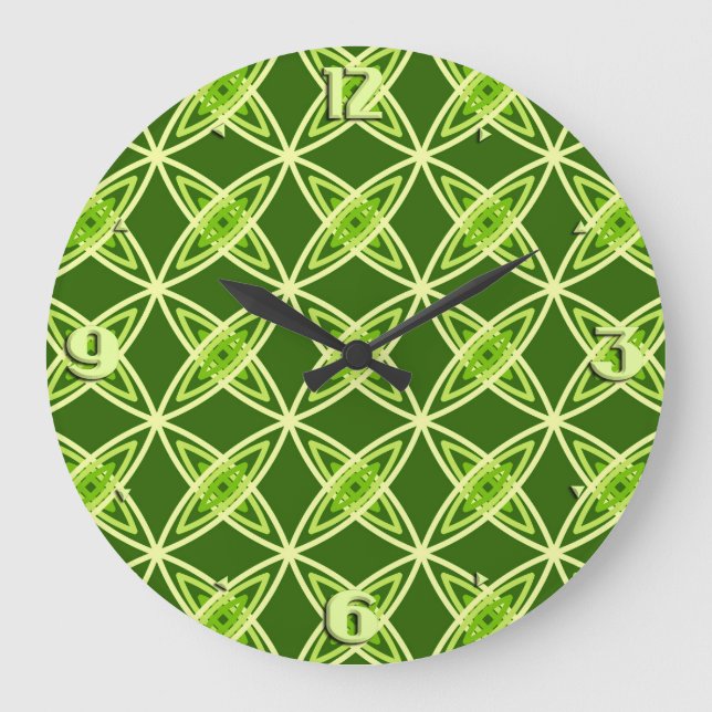 Mid Century Modern Atomic Print - Olive Green Large Clock (Front)