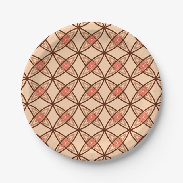 Mid Century Modern Atomic Print - Pastel Peach Paper Plate (Front)