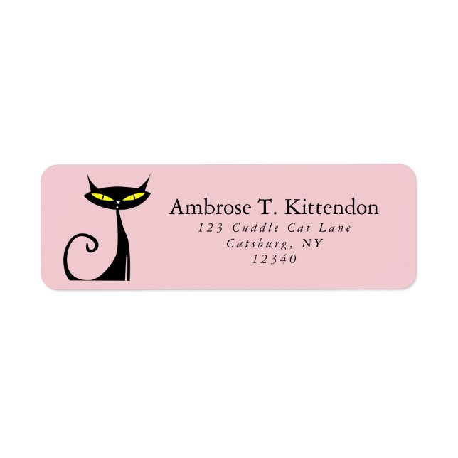 Mid Century Modern Atomic Retro Black Cat Pink  (Front)