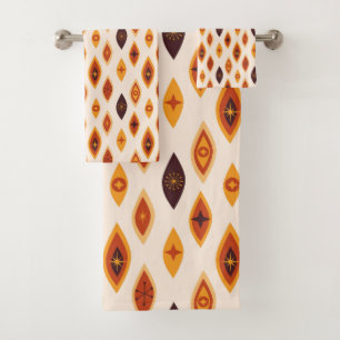 Mid Century Modern Atomic Shapes Earthy Tones Bath Towel Set