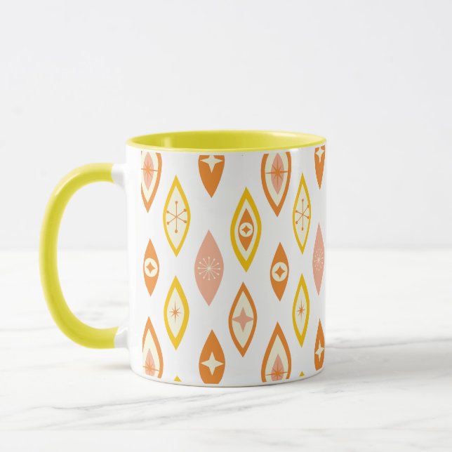 Mid Century Modern Atomic Shapes Orange, Yellow Mug (Left)