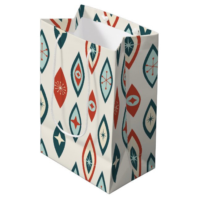 Mid Century Modern Atomic Shapes Red, Aqua, Teal Medium Gift Bag (Front Angled)