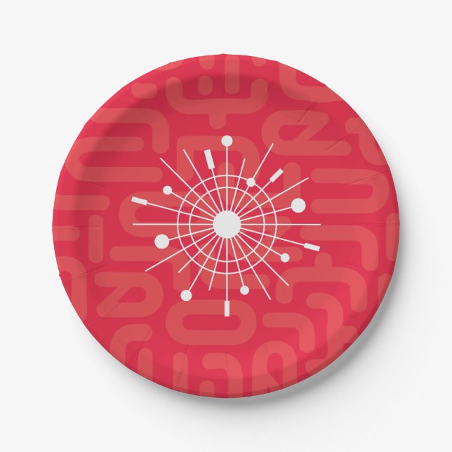 Mid-Century Modern Atomic Sputnik Christmas Red Paper Plate (Front)