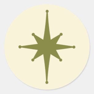 Mid Century Modern Atomic Star Minimal Vintage Classic Round Sticker