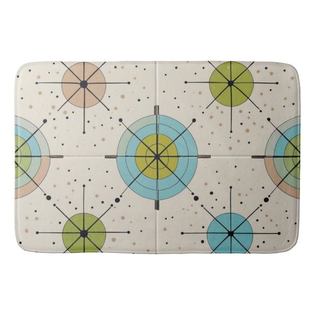 Mid Century Modern Atomic Starburst Pattern Bath Mat (Front)