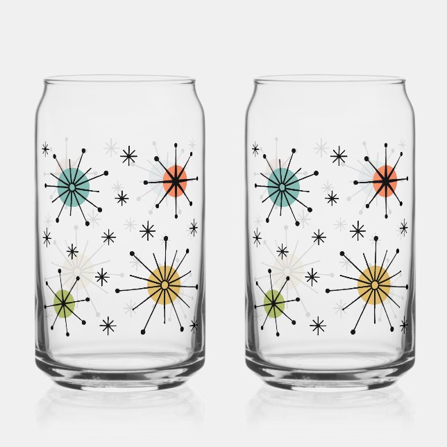 Mid Century Modern Atomic Starburst Pattern Can Glass (Front)