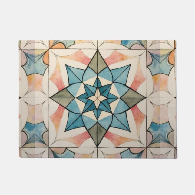 Mid Century Modern Atomic Starburst Pattern Doormat (Front)