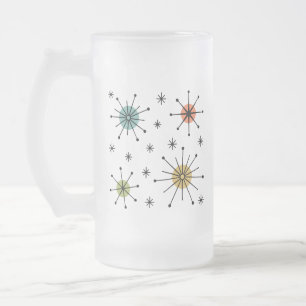 Mid Century Modern Atomic Starburst Pattern Frosted Glass Beer Mug