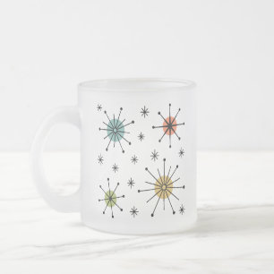 Mid Century Modern Atomic Starburst Pattern Frosted Glass Coffee Mug