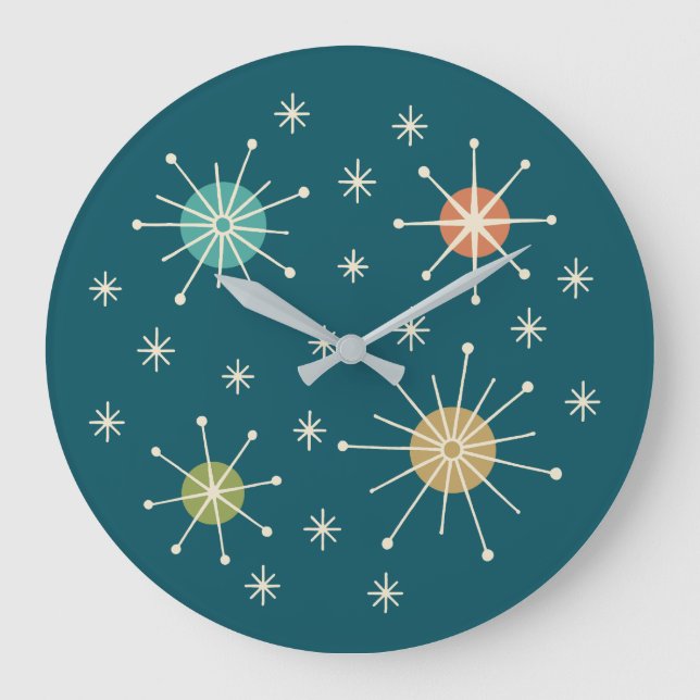 Mid Century Modern Atomic Starburst Pattern Large Clock (Front)