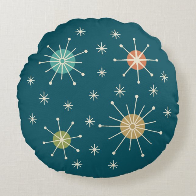 Mid Century Modern Atomic Starburst Pattern Round Cushion (Front)