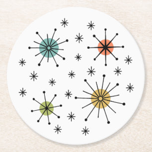 Mid Century Modern Atomic Starburst Pattern Round Paper Coaster