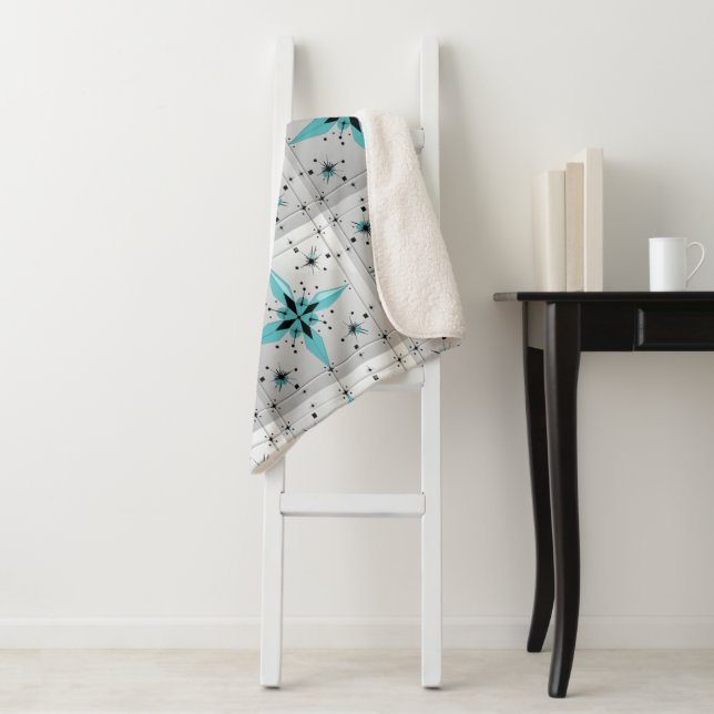 Mid Century Modern Atomic Starburst Pattern Sherpa Blanket (In Situ)