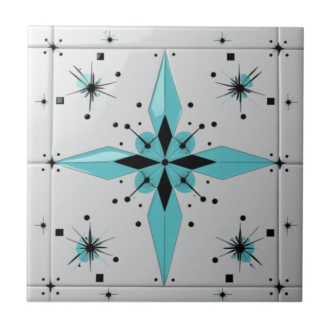 Mid Century Modern Atomic Starburst Pattern Tile (Front)