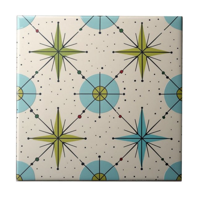 Mid Century Modern Atomic Starburst Pattern Tile (Front)
