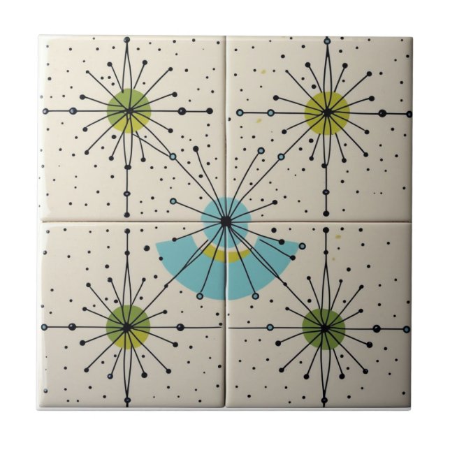 Mid Century Modern Atomic Starburst Pattern Tile (Front)
