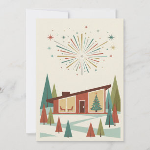 Mid-Century Modern Atomic Starburst Personalised Holiday Card