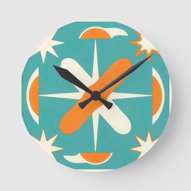 Mid Century Modern Atomic Starburst Round Clock (Front)
