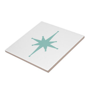 Mid Century Modern Atomic Starburst Turquoise Teal Tile