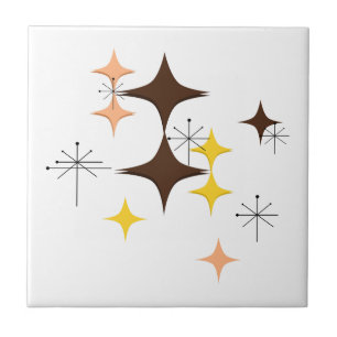 Mid Century Modern Atomic Starbursts Custom Brown Tile
