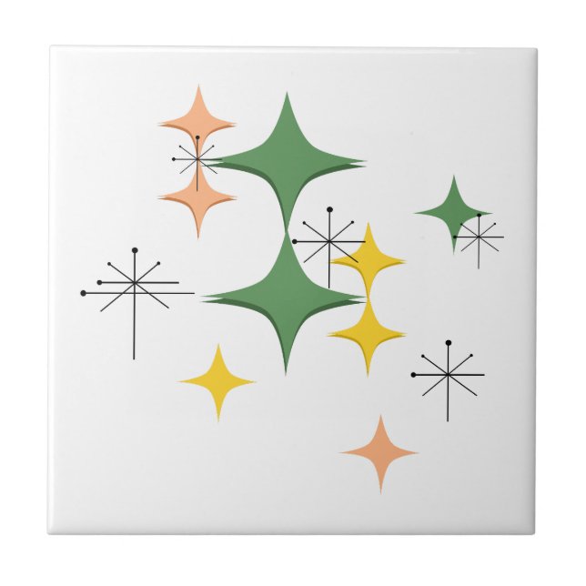 Mid Century Modern Atomic Starbursts Custom Green Tile (Front)