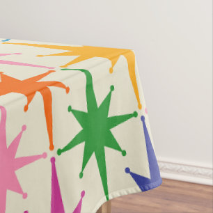 Mid Century Modern Atomic Stars Colourful Pattern Tablecloth