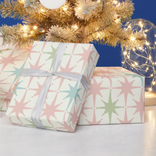 Mid Century Modern Atomic Stars Pastel Pattern Wrapping Paper