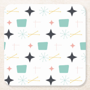 Mid Century Modern Atomic Stars Square Paper Coaster